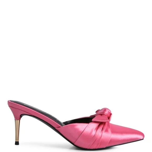 Chic Pink Satin Mule Heels with Bow Sizes 8 - Picture 3 of 6